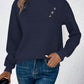 EMERY ROSE Button Detail Asymmetrical Neck Drop Shoulder Sweatshirt,Long Sleeve Tops