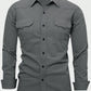 Men's Solid Color Long Sleeve Cargo Work Pockets Button-Down Shirts With Metal Badge