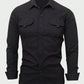 Men's Solid Color Long Sleeve Cargo Work Pockets Button-Down Shirts With Metal Badge