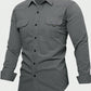 Men's Solid Color Long Sleeve Cargo Work Pockets Button-Down Shirts With Metal Badge