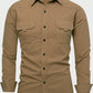 Men's Solid Color Long Sleeve Cargo Work Pockets Button-Down Shirts With Metal Badge