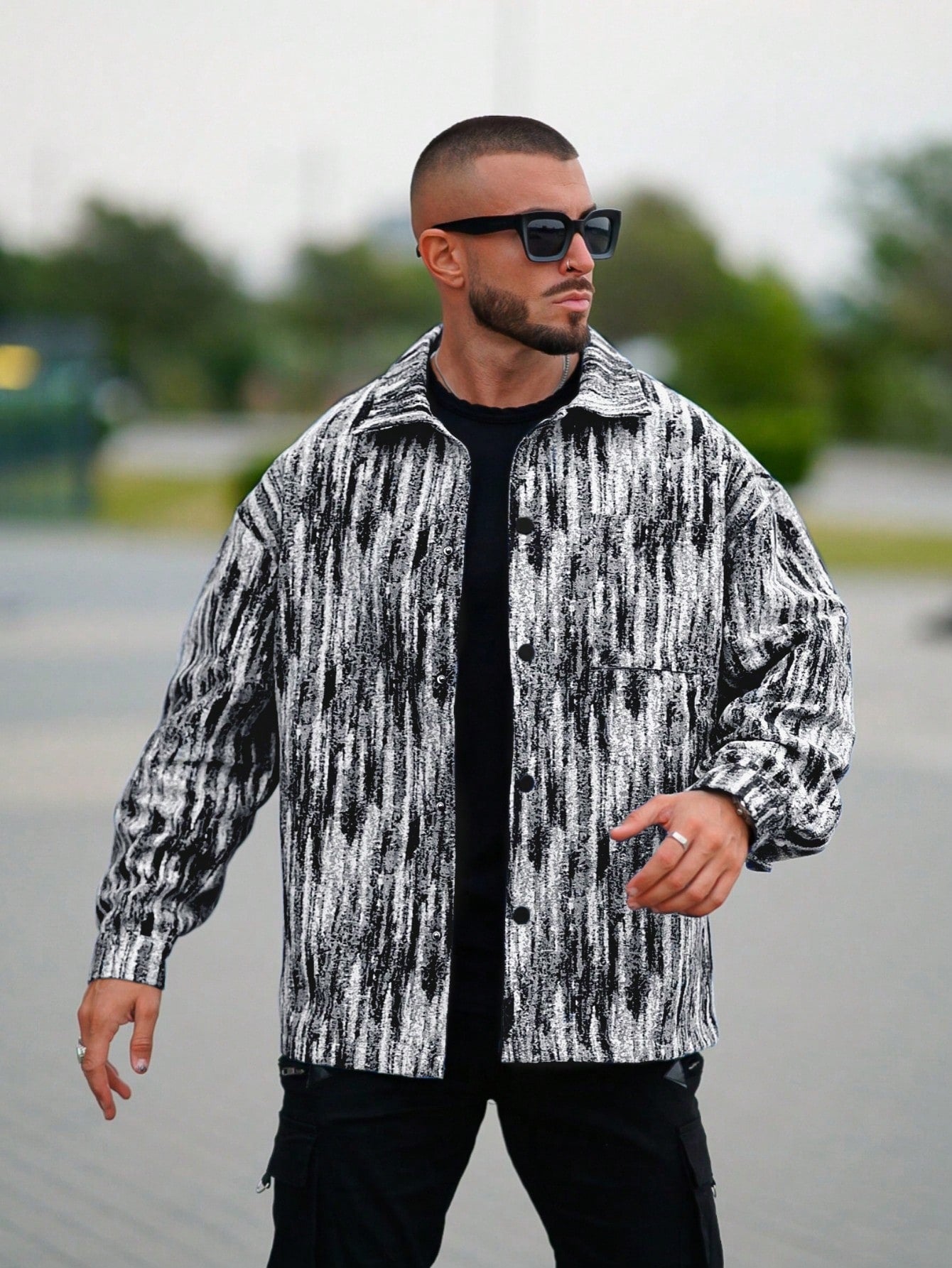 1pc Men's Casual Trendy Abstract Digital Painting Print Jacket, Versatile For Daily Wear