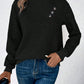 EMERY ROSE Button Detail Asymmetrical Neck Drop Shoulder Sweatshirt,Long Sleeve Tops