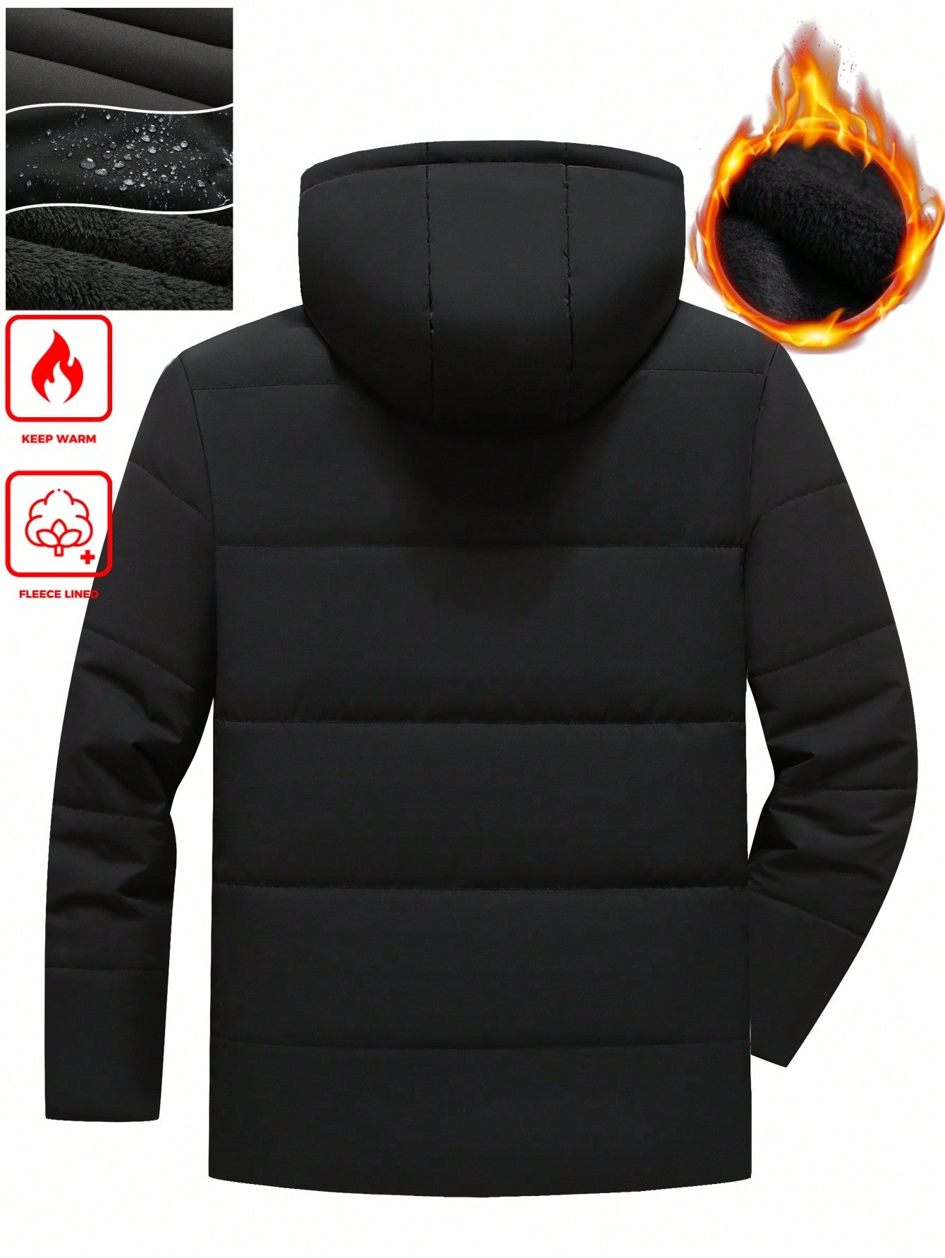 Manfinity Homme Men's Hooded Zip-Up Jacket For Winter, Going Out Black Bubble Coat, For Friends, Husband, Boyfriend Gifts