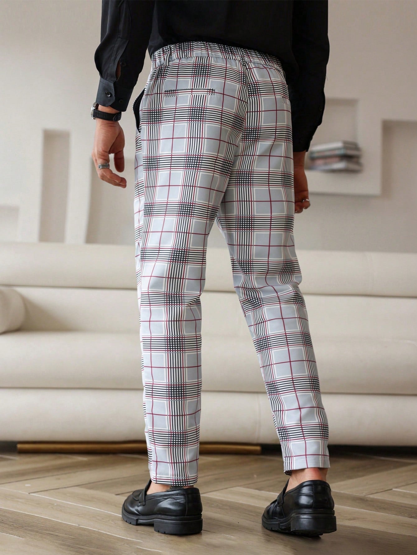 Manfinity Bizformal Men's Fashionable Plaid Printed Tapered Dress Pants