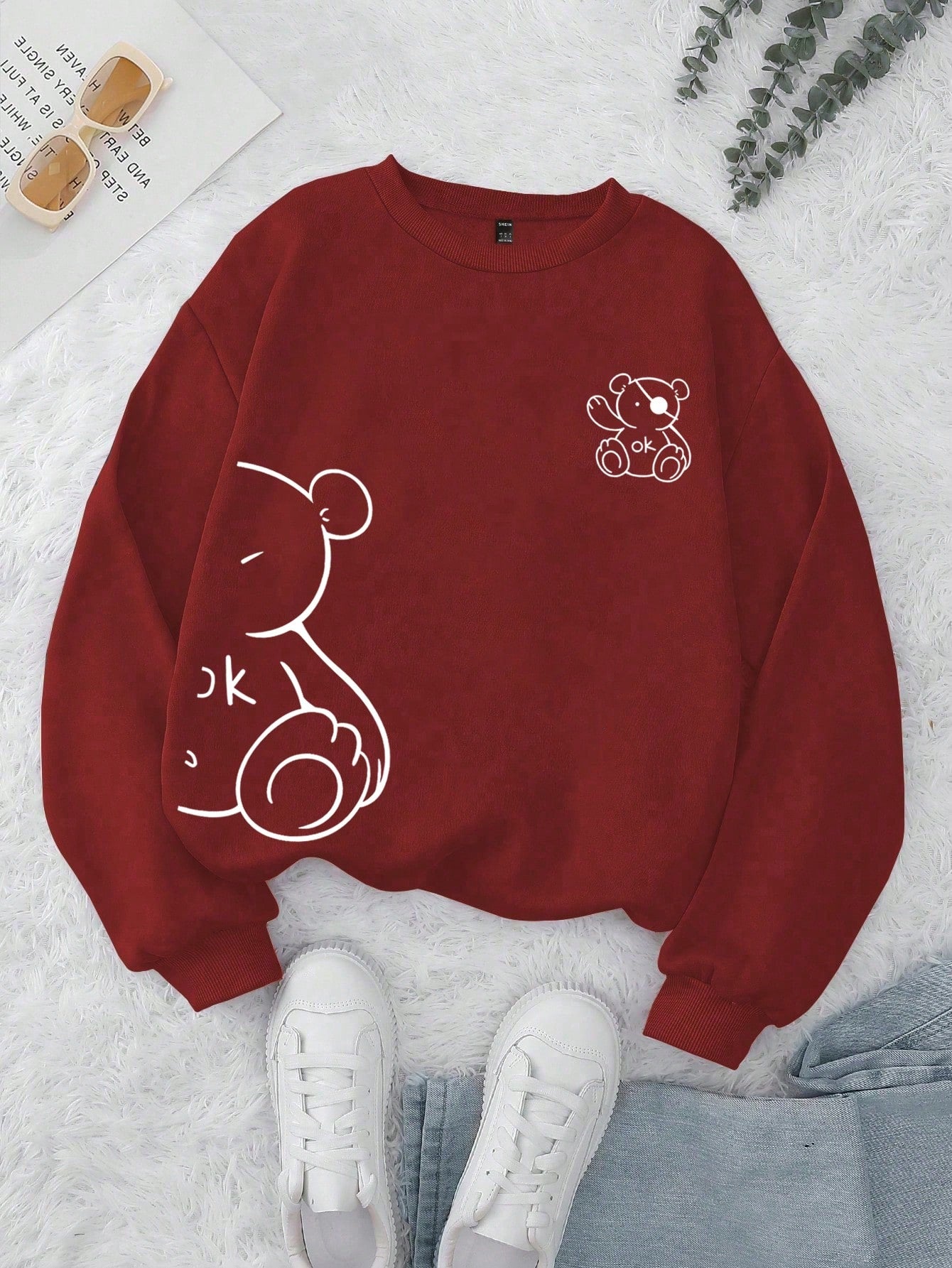 INAWLY Cartoon Graphic Thermal Lined Sweatshirt,Long Sleeve Tops