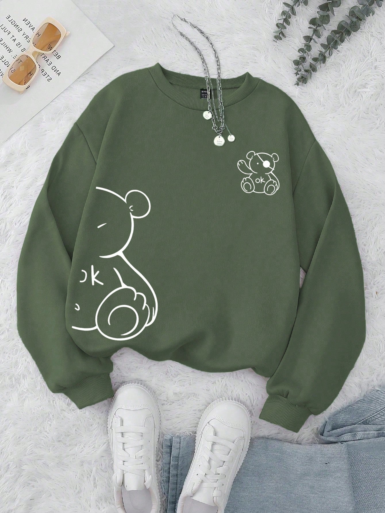 INAWLY Cartoon Graphic Thermal Lined Sweatshirt,Long Sleeve Tops