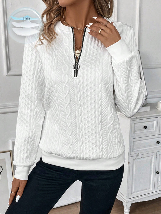 LUNE Half Zip Cable Knit Sweatshirt,Long Sleeve Tops