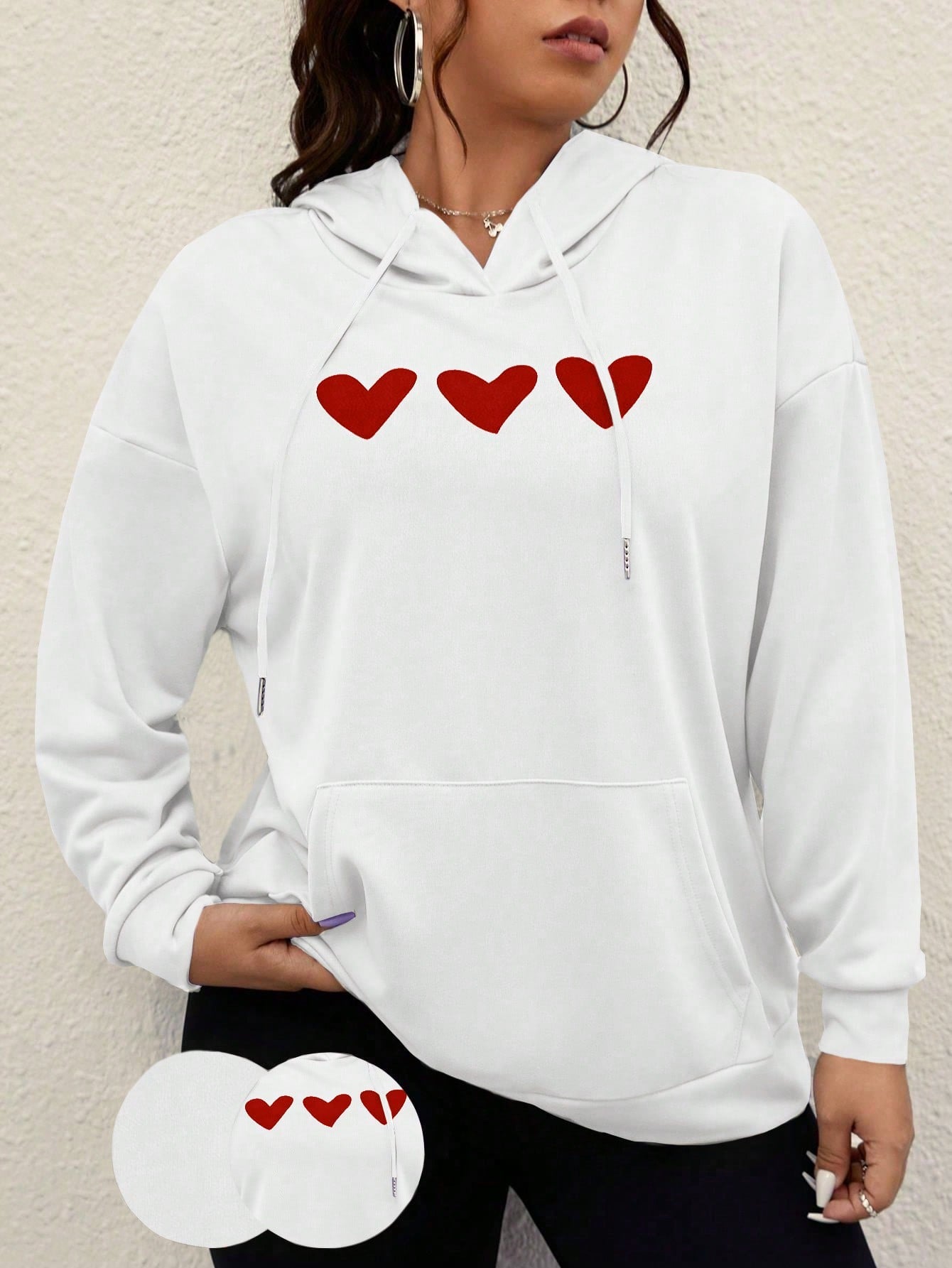 MOOSTA Plus Size Women Heart Print Hooded Sweatshirt