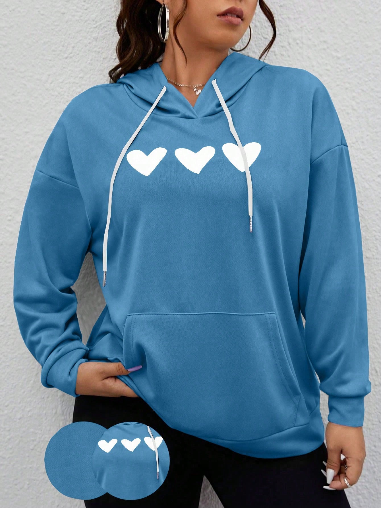 MOOSTA Plus Size Women Heart Print Hooded Sweatshirt