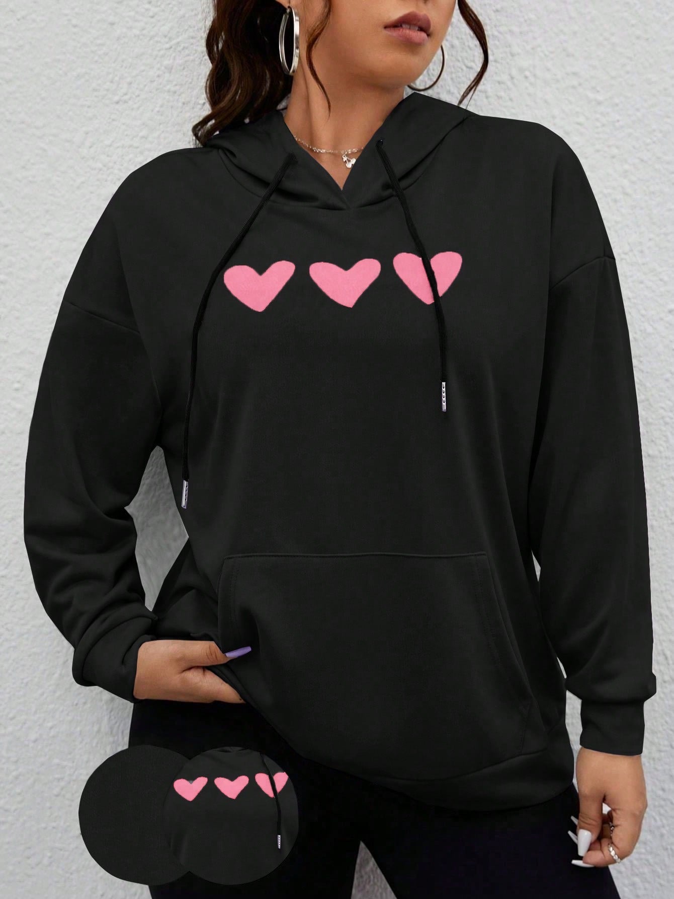 MOOSTA Plus Size Women Heart Print Hooded Sweatshirt