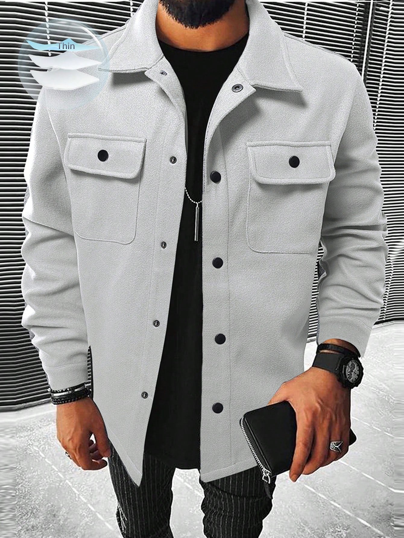 Manfinity Homme Men Flap Pocket Overcoat