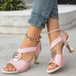 2024 New Fashion, Comfortable, High-End Quality Open Toe Thick/Low Heel Dress Party Sandals, Ankle Strap, Suitable For Work, Commute, Daily Wear