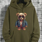 Manfinity Dauomo Men Bear Print Kangaroo Pocket Drawstring Thermal Hoodie