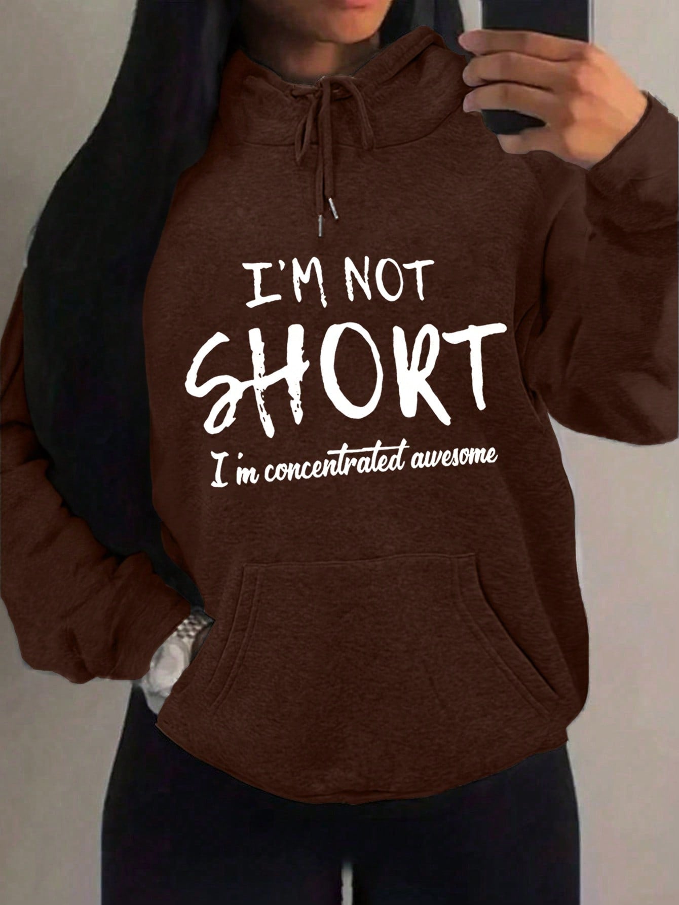 Slayr Women's Hooded Sweatshirt With Slogan Print And Drawstring Closure I'M NOT SHORT I'm Concentrated Awesome