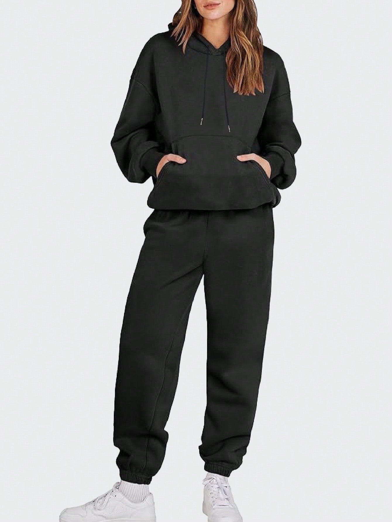 INAWLY Women's Hooded Drawstring Sweatshirt And Sweatpants Set