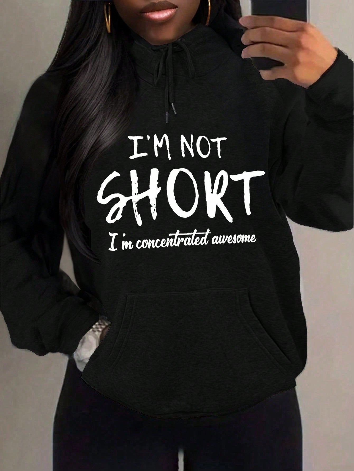 Slayr Women's Hooded Sweatshirt With Slogan Print And Drawstring Closure I'M NOT SHORT I'm Concentrated Awesome