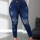 SXY Plus Size Women Denim Stretchy Blue Asymmetric Waistband Fashion Distressed Skinny Pants