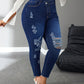 SXY Plus Size Women Denim Stretchy Blue Asymmetric Waistband Fashion Distressed Skinny Pants