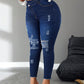 SXY Plus Size Women Denim Stretchy Blue Asymmetric Waistband Fashion Distressed Skinny Pants