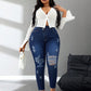 SXY Plus Size Women Denim Stretchy Blue Asymmetric Waistband Fashion Distressed Skinny Pants