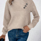 EMERY ROSE Button Detail Asymmetrical Neck Drop Shoulder Sweatshirt,Long Sleeve Tops