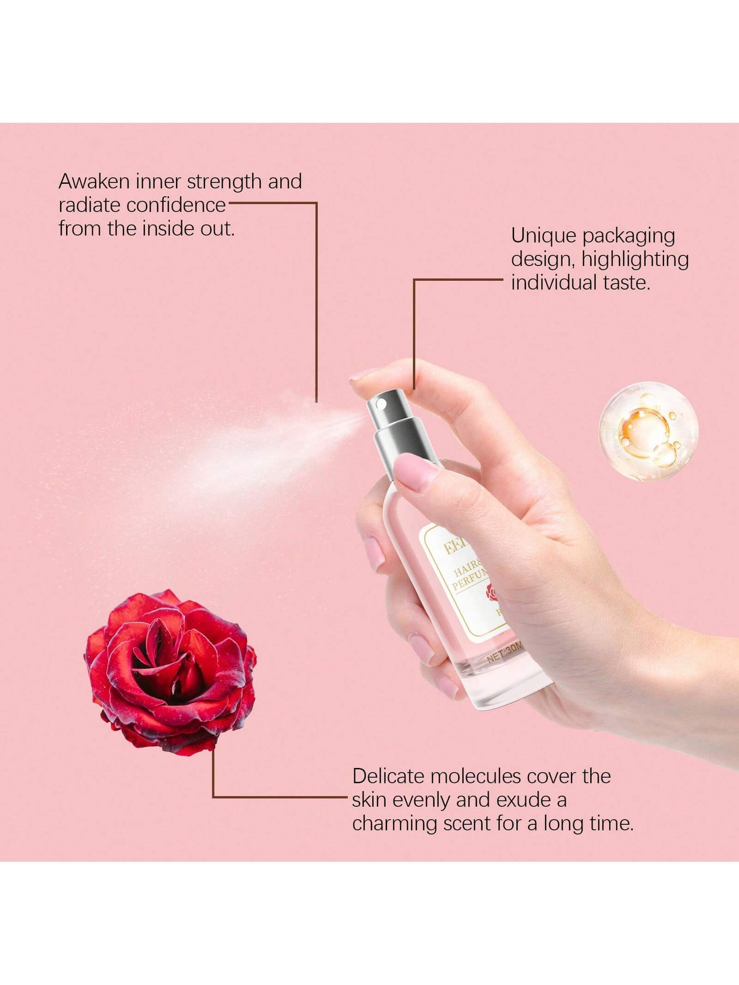 2pcs  Perfume Rose Fragrance Fragrance Niche Floral Fresh Long-Lasting Portable Perfume For Couples Dating Creative Gift For Women