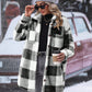 LUNE Women's Black And White Checkered Button Double Pocket Plush Jacket