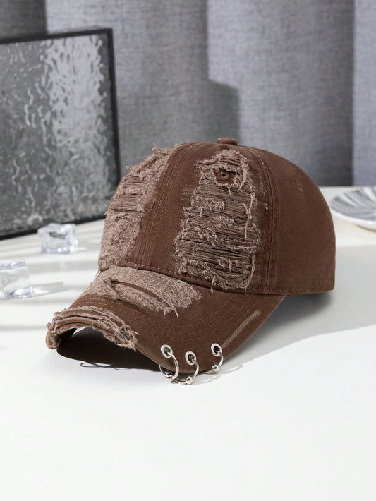 1pc Graffiti Street Fashion Polyester Embroidered Decoration Y2K Metallic Baseball Cap, Trendy Personality With Metal Decor, Asymmetrical Graffiti Unisex Ear Hat