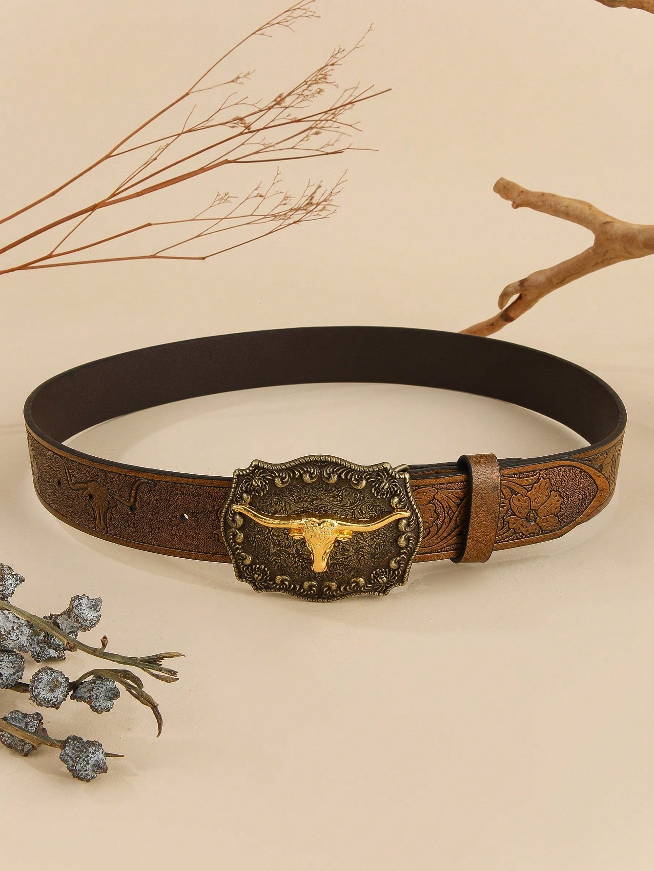 New Fashion Men Retro Faux Leather Buckle Animal Print Bohemian Style PU Belt, Versatile For 4 Seasons