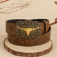 New Fashion Men Retro Faux Leather Buckle Animal Print Bohemian Style PU Belt, Versatile For 4 Seasons