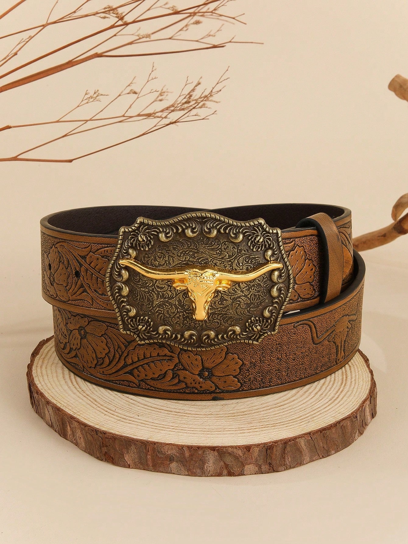 New Fashion Men Retro Faux Leather Buckle Animal Print Bohemian Style PU Belt, Versatile For 4 Seasons