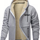 Men's Casual Sherpa Lined Letter Print Drawstring Hooded Jacket, Autumn/Winter