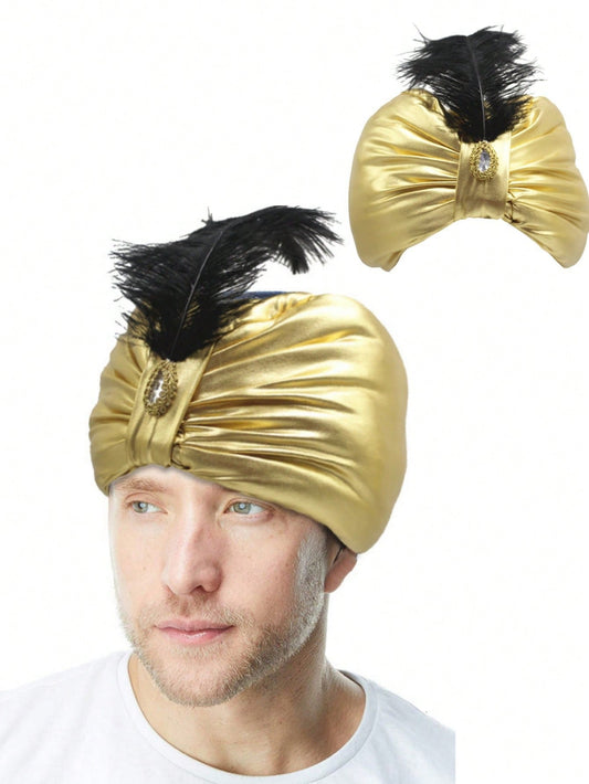 1pc Golden Turban, Golden Headband Cap, Prince Headdress, Costume Prop, Gold Decorative Headscarf, Unisex, Suitable For Cosplay