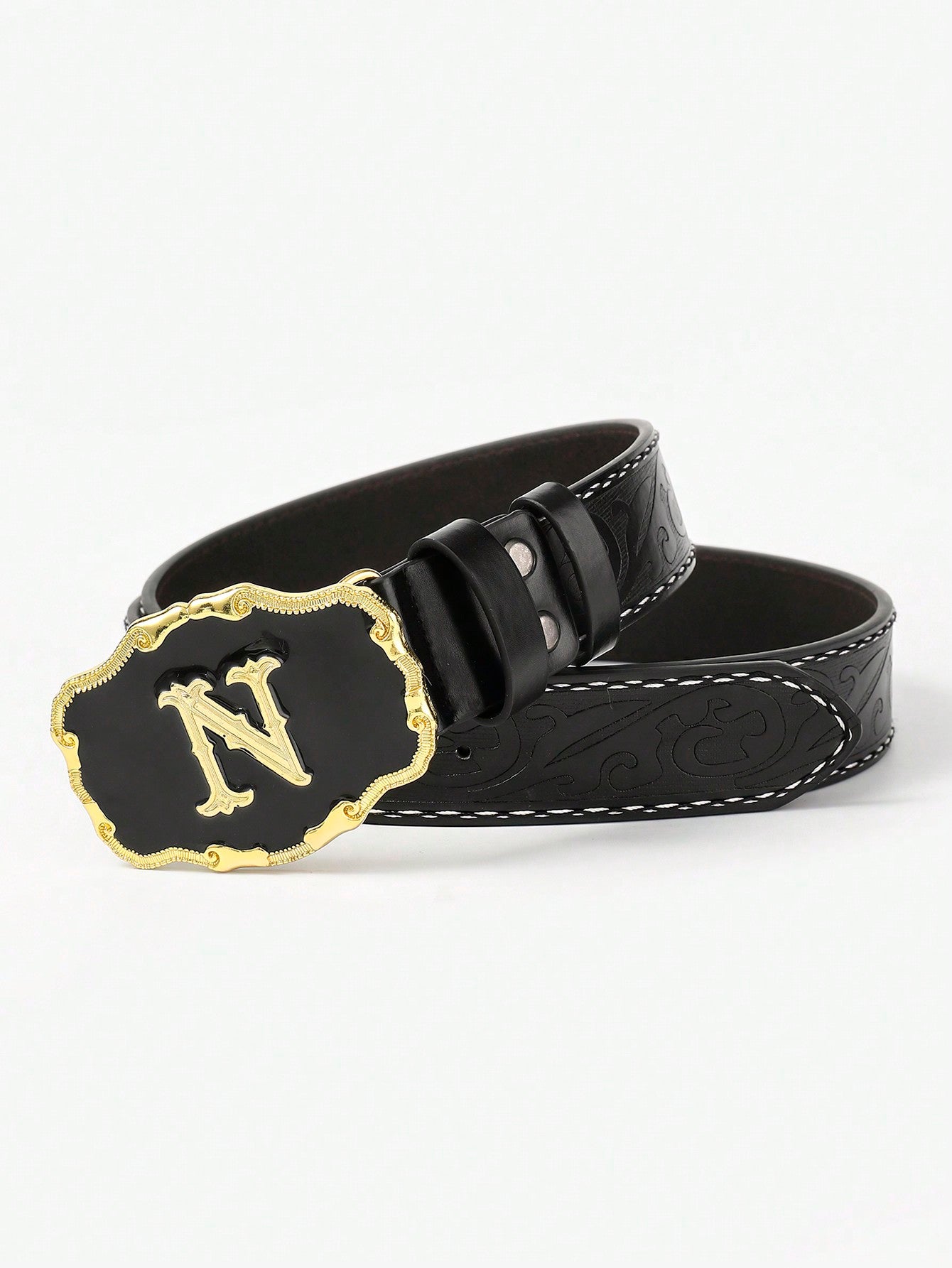 Simple Men's Letter Print Casual Business Belt, Fashionable Versatile Buckle Strap