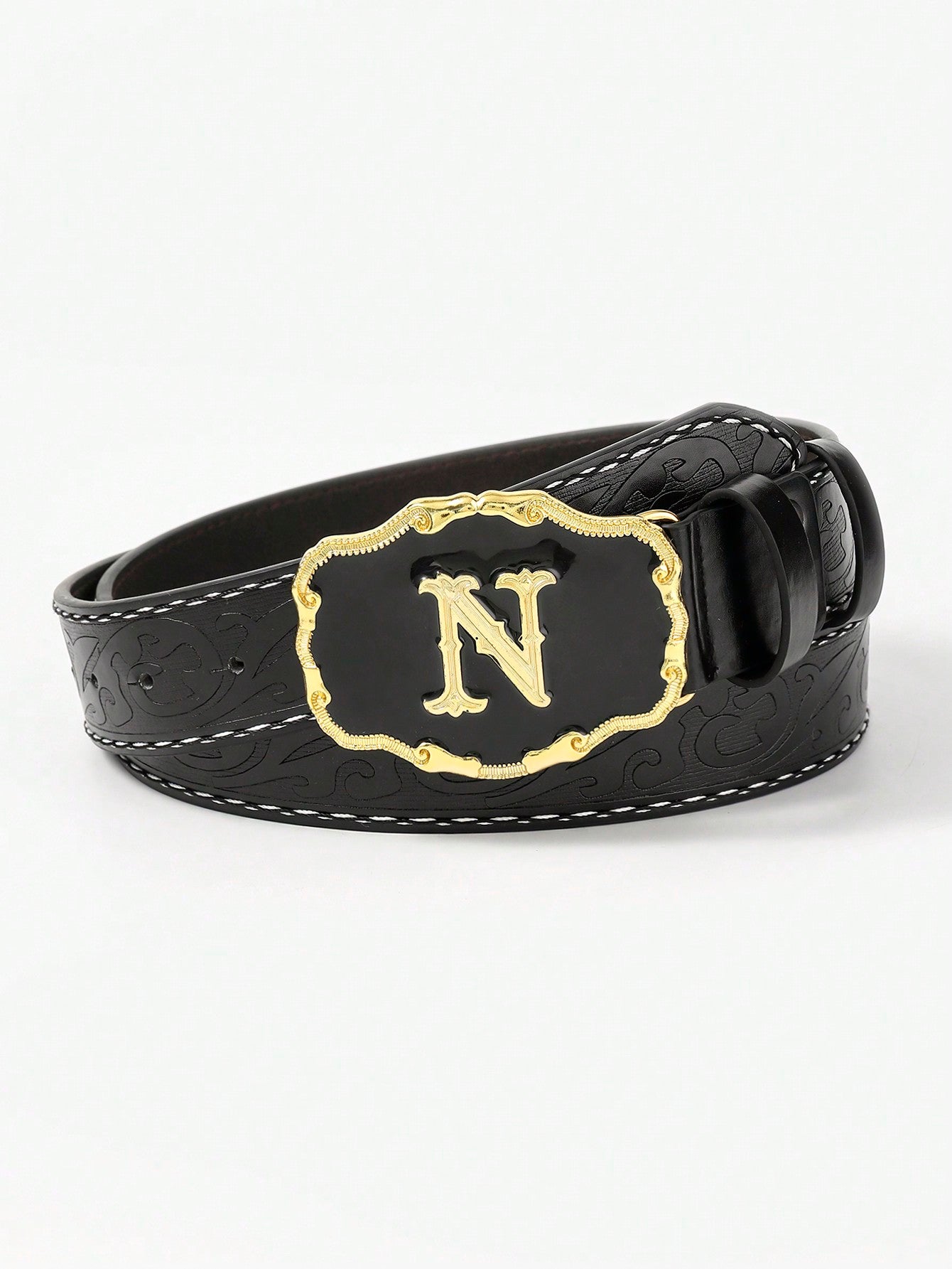 Simple Men's Letter Print Casual Business Belt, Fashionable Versatile Buckle Strap