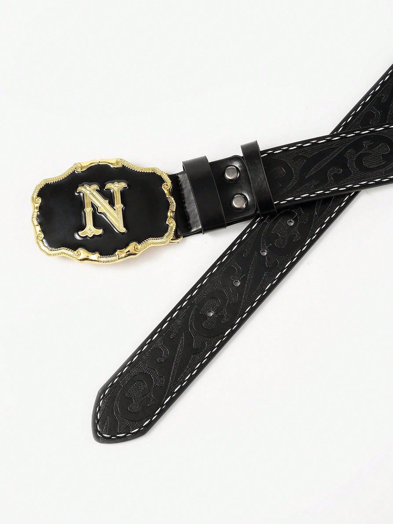 Simple Men's Letter Print Casual Business Belt, Fashionable Versatile Buckle Strap