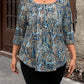 EMERY ROSE Plus Size Paisley Print Loose Fit Round Neck 3/4 Sleeve T-Shirt For Casual Daily Wear, Autumn, For Christmas