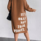 Women's Plus Size Slogan Printed Slit Drop Shoulder Sweatshirt Dress