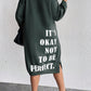 Women's Plus Size Slogan Printed Slit Drop Shoulder Sweatshirt Dress