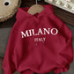 EZwear Casual Minimalist Milano Print Graphic White Hoodie Oversized Thermal Lined Warm Sweatshirt For Women, Suitable For Autumn/Winter