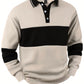 Manfinity Homme Men's Button-Up Long Sleeve Striped Pullover Sweatshirt Quarter Zip Going Out Casual Color Block Sweatshirt, For Friends, Husband, Boyfriend Gifts