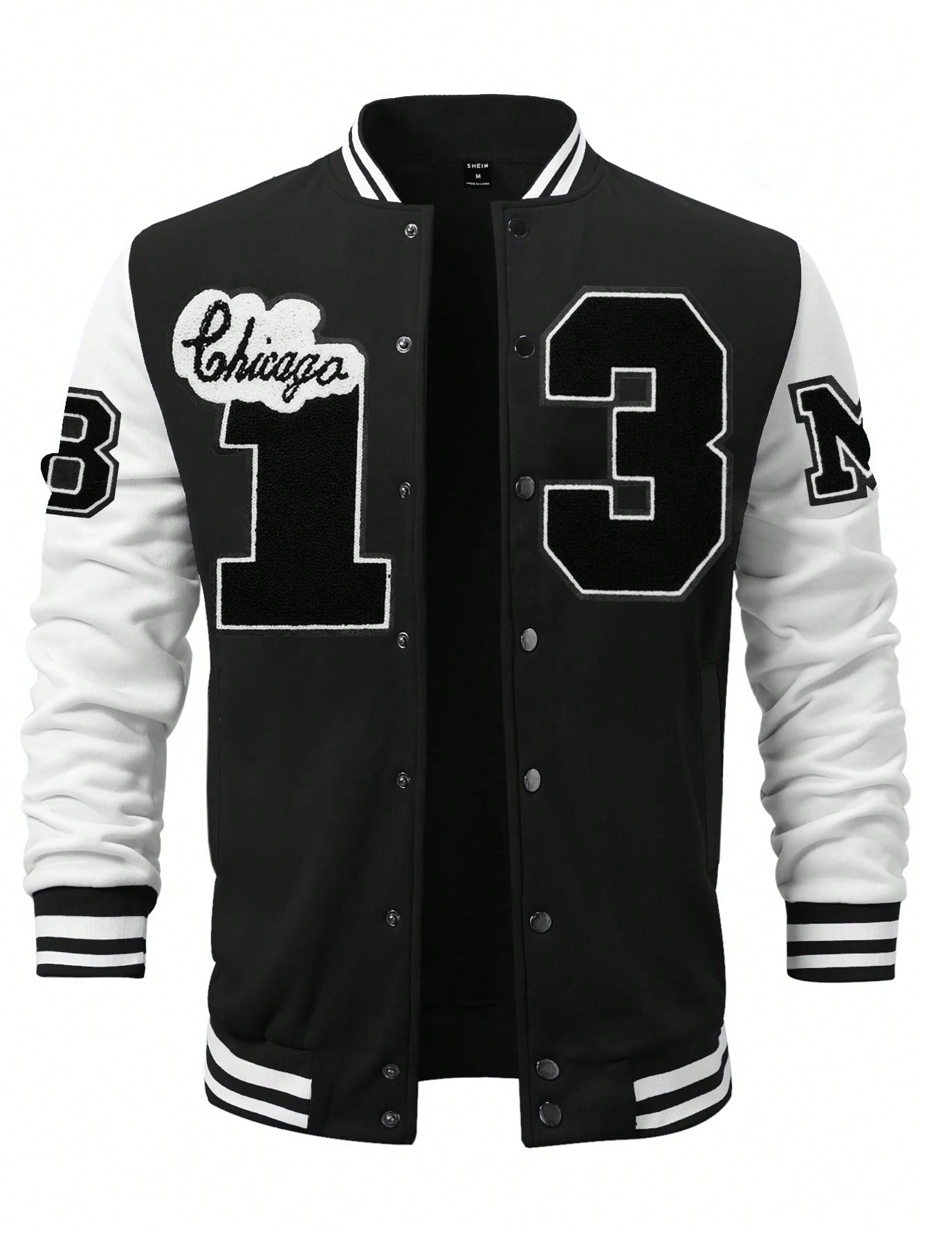 Manfinity Sporsity Men's Letter Printed Button Up Baseball Jacket