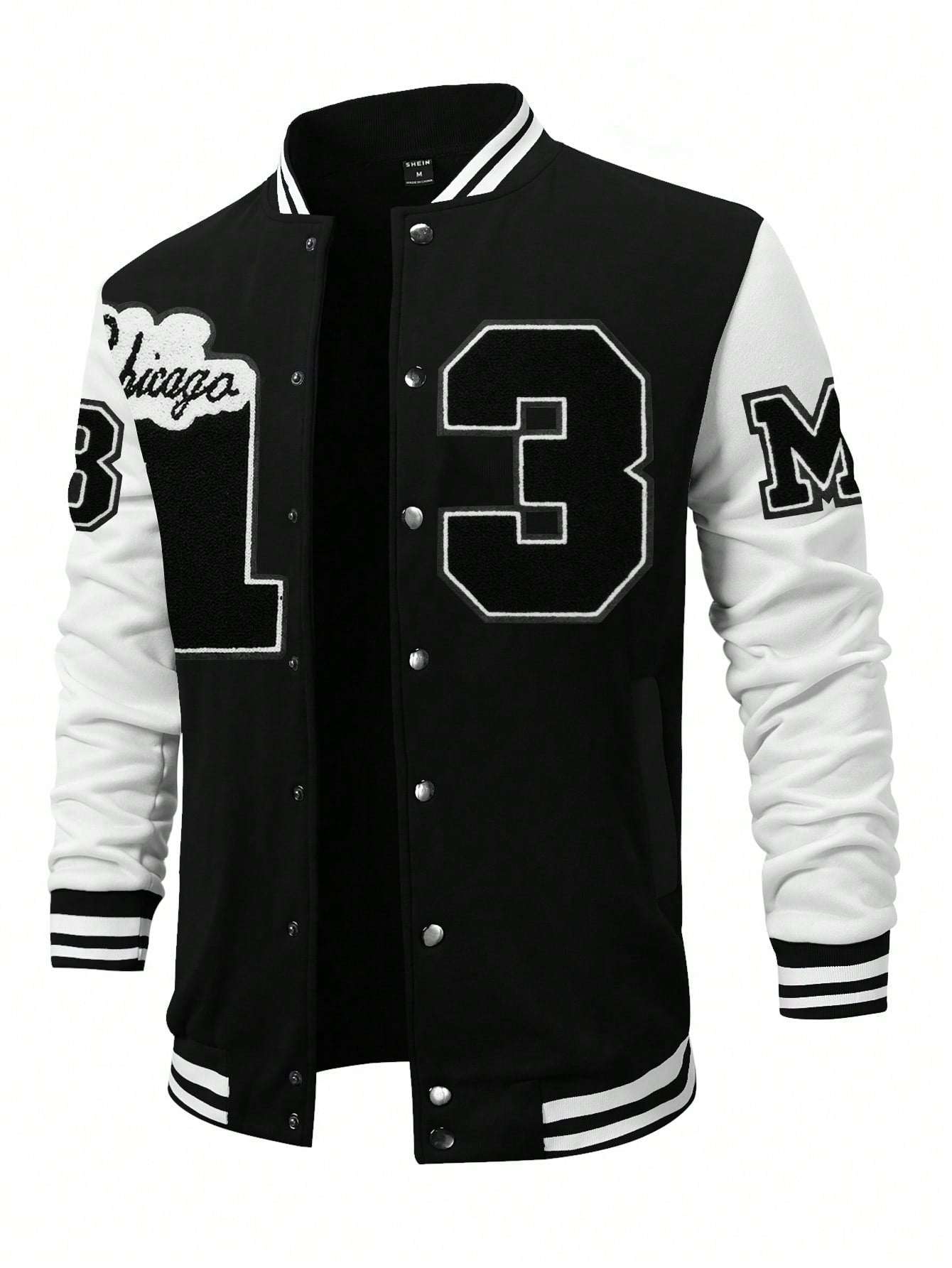 Manfinity Sporsity Men's Letter Printed Button Up Baseball Jacket