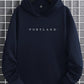 Manfinity Homme Plus Size Men's Letter Print Casual Hoodie Long Sleeve Sweatshirt, Going Out Dark Blue Hoodie, For Friends, Husband, Boyfriend Gifts