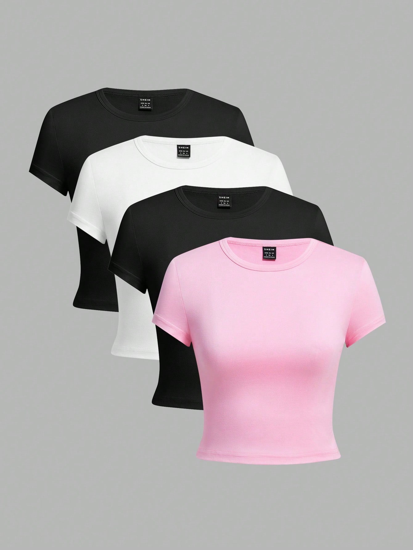 EZwear 4pcs Set Women Crew Neck Short Sleeve Fitted T-Shirts, Suitable For Summer