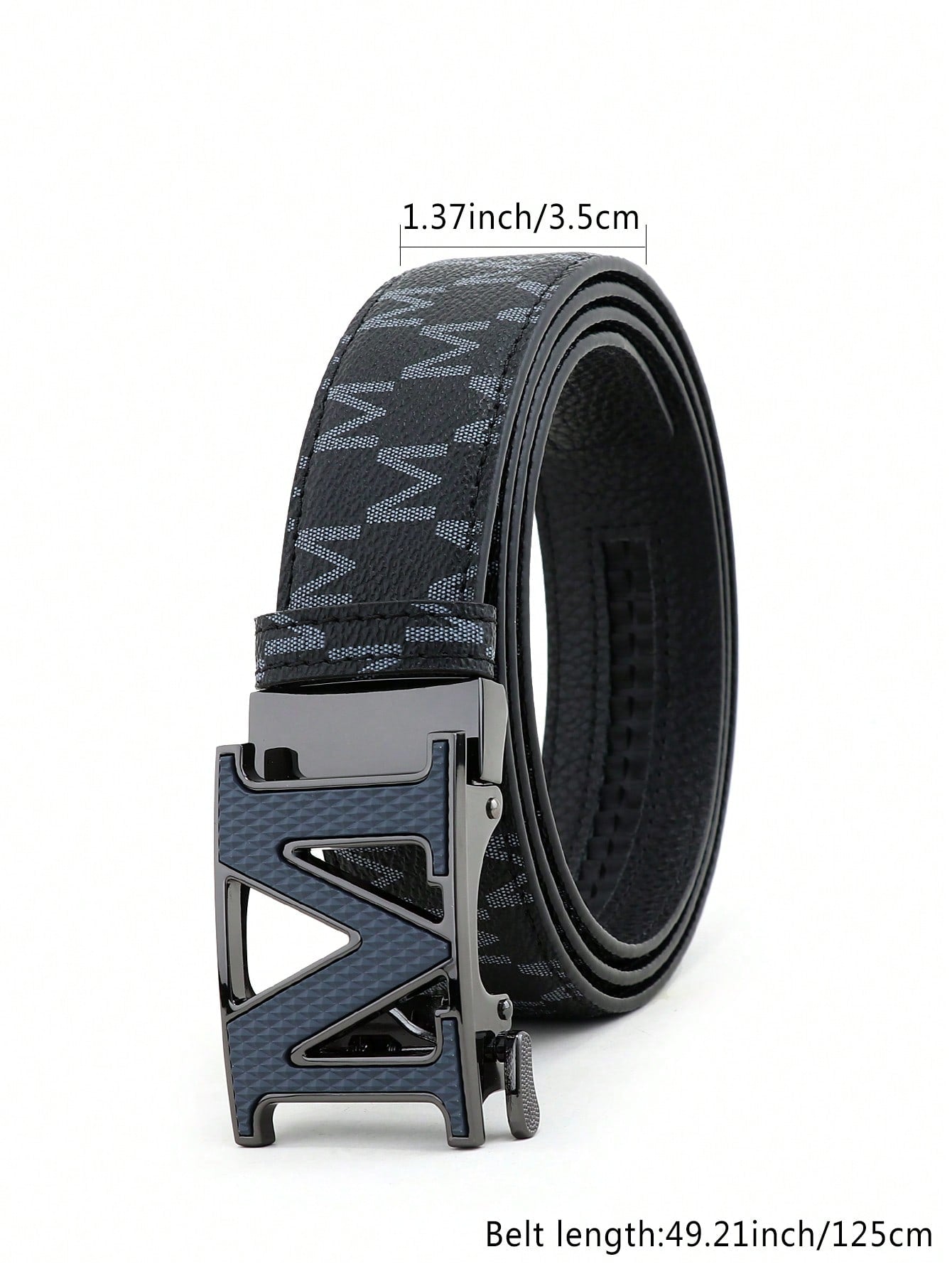 1pc Men's Punk Style Belt, Skull Shape Metal Automatic Buckle Leather Belt, Middle-Aged Street Hip-Hop Pants Belt, Letter M Print Waistband