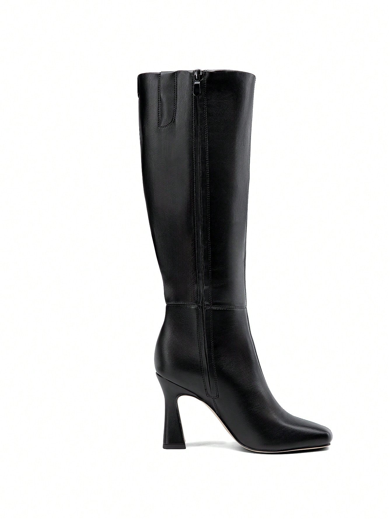 Women's Stiletto Heel Knee-High Boots Square Toe Side Zipper Fashionable Versatile  Black Boots For Dating And Party