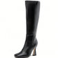 Women's Stiletto Heel Knee-High Boots Square Toe Side Zipper Fashionable Versatile  Black Boots For Dating And Party