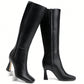 Women's Stiletto Heel Knee-High Boots Square Toe Side Zipper Fashionable Versatile  Black Boots For Dating And Party